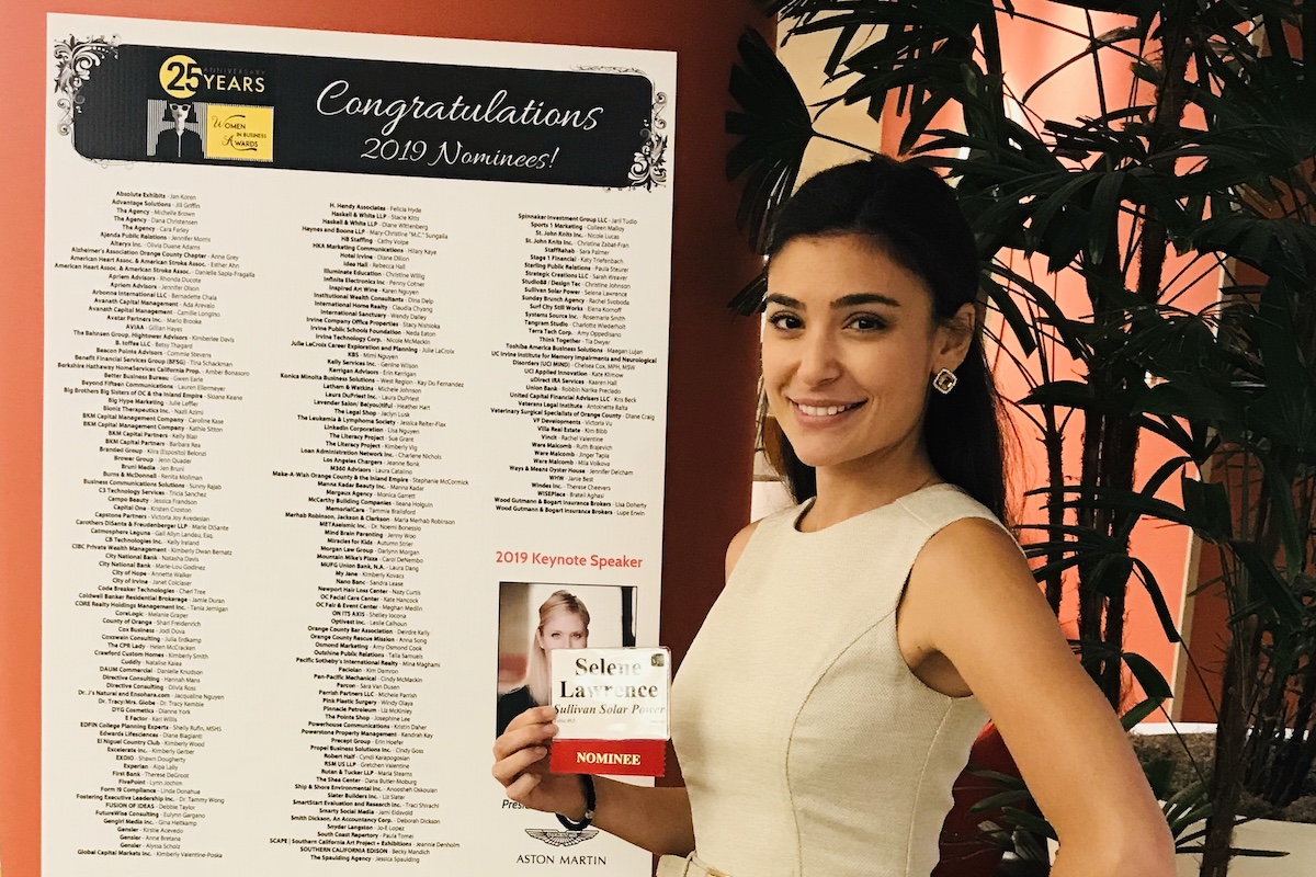 Image of Sullivan Solar Power's Director of Govenernment Affairs, Selene Lawrence at the Orange County Business Journal’s Business Woman of the Year Award ceremony