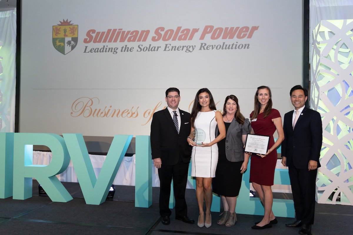 Image of Sullivan Solar Power accepting the Celebrate Irvine award for Irvine Business of the Year